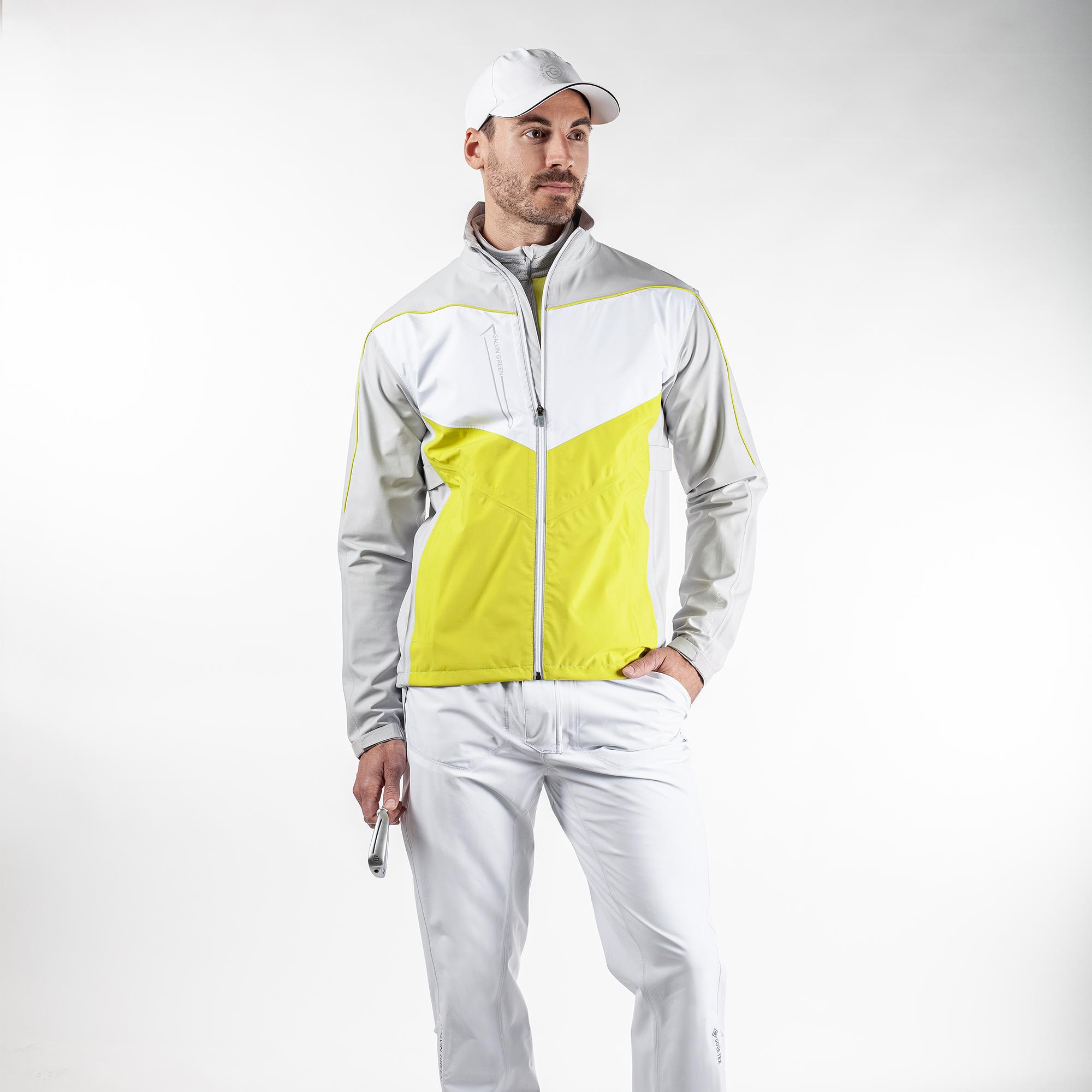 Galvin Green Armstrong Paclite Gore-Tex Mens Waterproof Golf Jacket Cool Grey/Sunny Lime/White